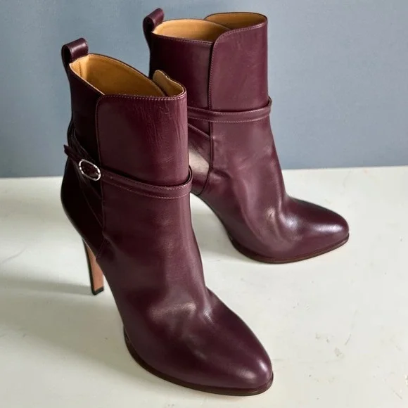 Ralph Lauren Collection Ankle Boots size 40 / 10 Burgundy‎ Heel Buckle Italy - Picture 7 of 12